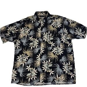 Natural Issue Hawaiian Shirt Men L Black Tropical Floral Viscose Rayon S/S
